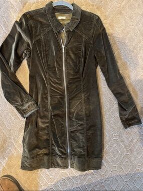 Pilcro Long-Sleeve Corduroy Zip Dress in Olive Brown